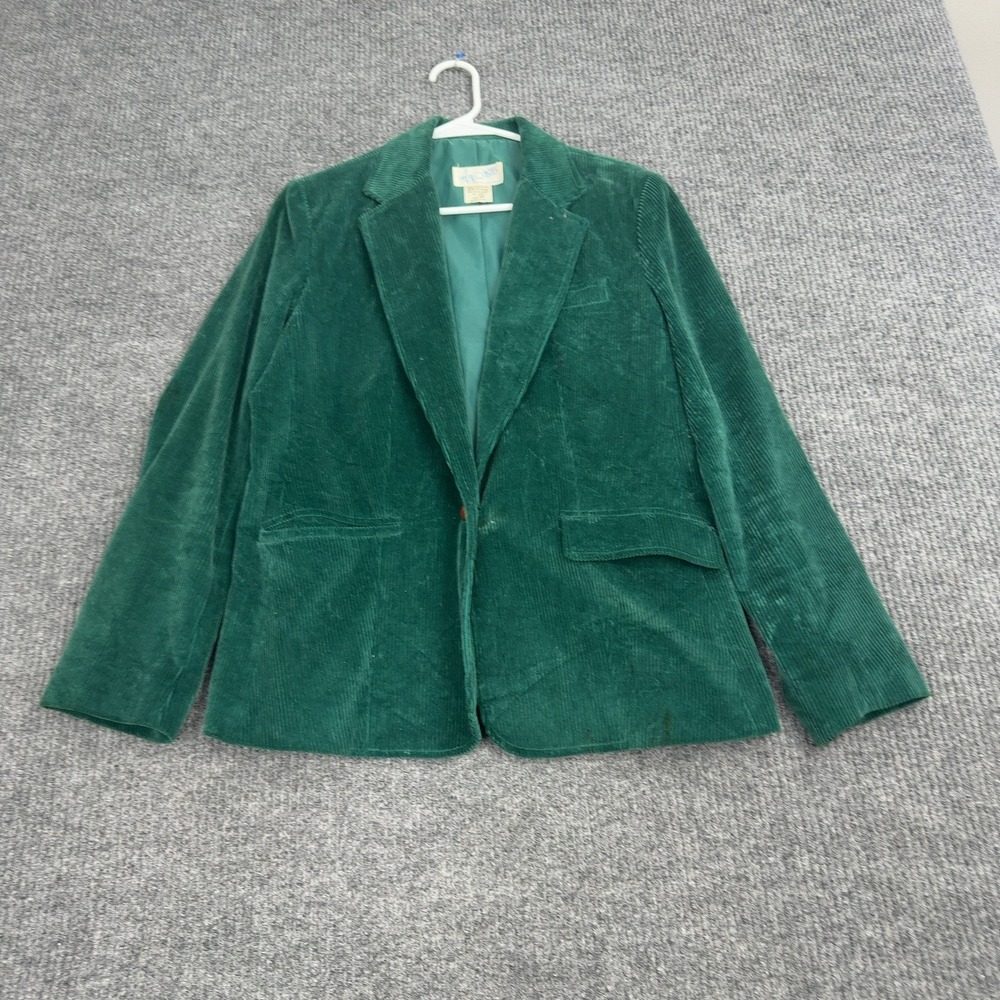Vintage Prerequisites Blazer Womens 12 Green Cotton Corduroy Single Button Retro
